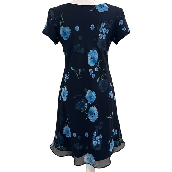 VTG 90s Jessica Howard Navy Blue Floral Chiffon Shift Dress Fairy Cottage Small - Picture 2 of 9